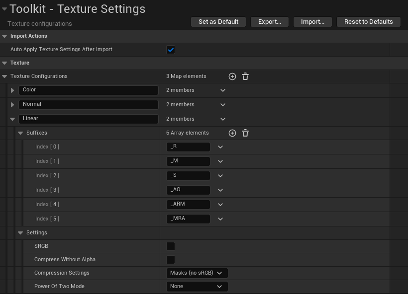 Thumbnail for texture settings